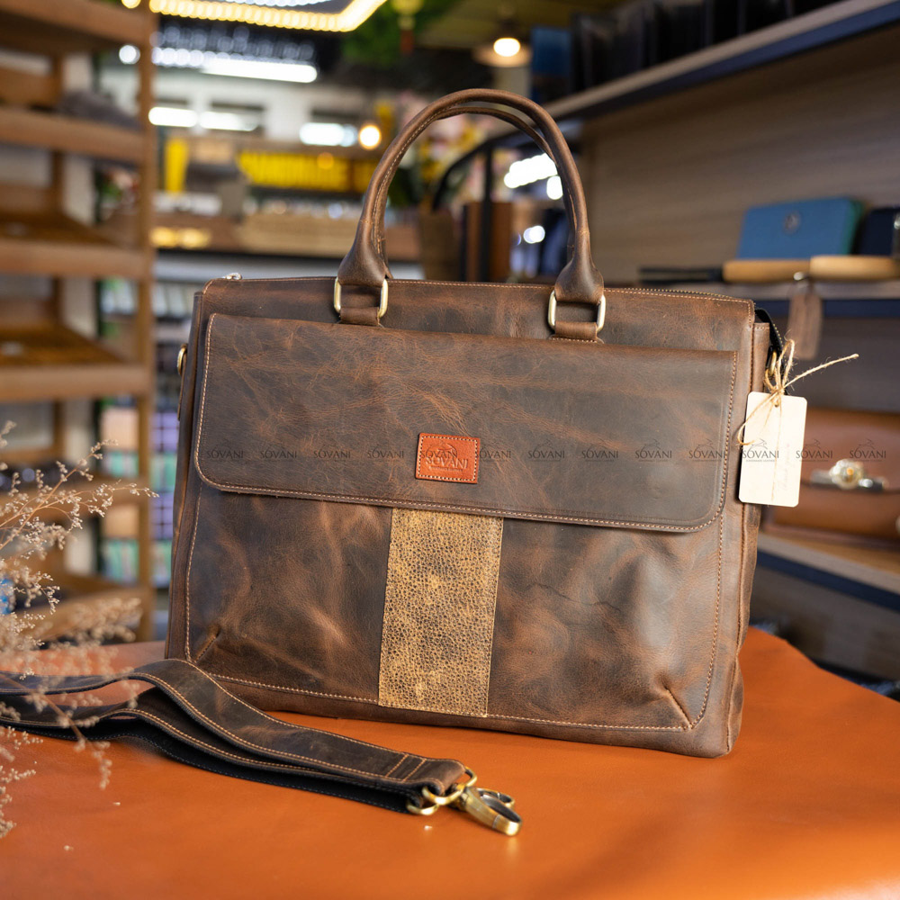 Sovani Leather | Trang chủ Cặp da đựng laptop Crazy Horse 14 inch – kiểu ngang, phong cách retro, khóa kéo HKK, đựng laptop, MacBook 13–16 inch