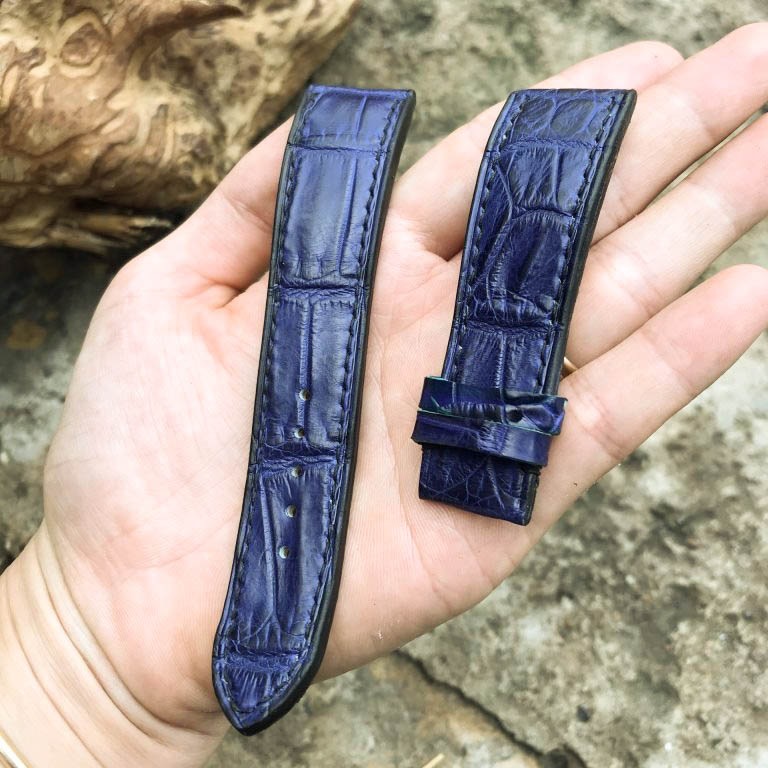 Dây đồng hồ cá sấu thủ công, xanh navy - SL4409